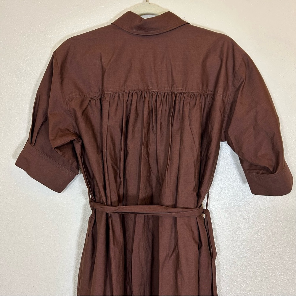 Zara Brown Puff Sleeve Belted Midi Shirt Dress S Old Money Preppy Classic - Picture 8 of 8